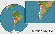 Satellite Location Map of IQUIQUE, highlighted country, within the entire country
