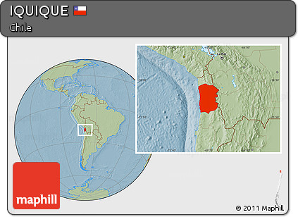 Savanna Style Location Map of IQUIQUE, hill shading