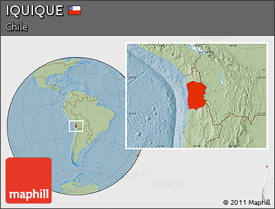 Savanna Style Location Map of IQUIQUE, hill shading