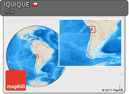 Shaded Relief Location Map of IQUIQUE, within the entire country