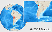 Shaded Relief Location Map of IQUIQUE, within the entire country