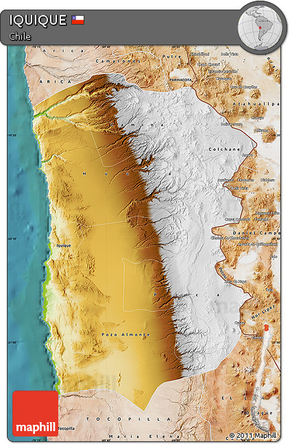Physical Map of IQUIQUE, satellite outside
