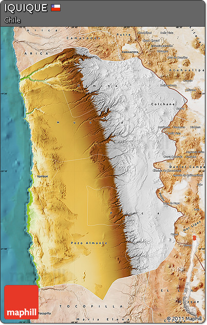 Physical Map of IQUIQUE, satellite outside