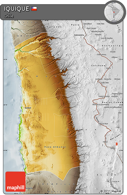 Physical Map of IQUIQUE, semi-desaturated