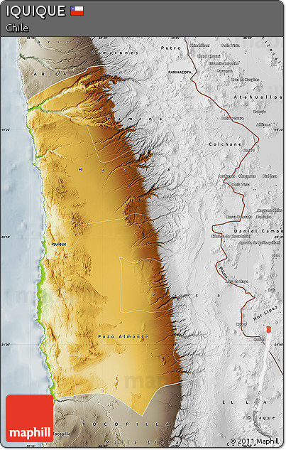 Physical Map of IQUIQUE, semi-desaturated