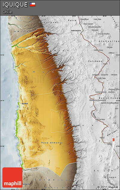 Physical Map of IQUIQUE, semi-desaturated