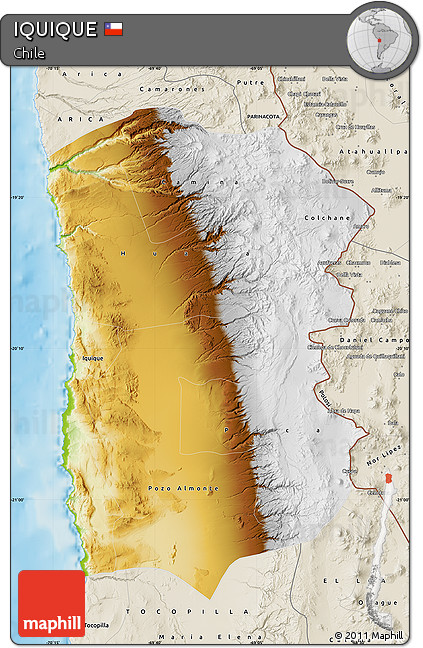 Physical Map of IQUIQUE, shaded relief outside