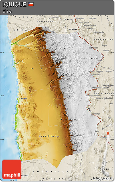 Physical Map of IQUIQUE, shaded relief outside