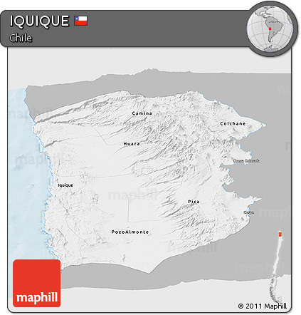 Gray Panoramic Map of IQUIQUE, single color outside