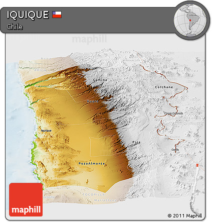 Physical Panoramic Map of IQUIQUE, lighten