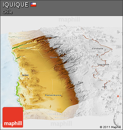 Physical Panoramic Map of IQUIQUE, lighten