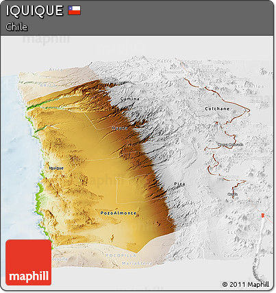 Physical Panoramic Map of IQUIQUE, lighten