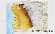 Physical Panoramic Map of IQUIQUE, shaded relief outside