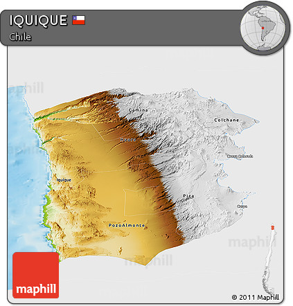 Physical Panoramic Map of IQUIQUE, single color outside