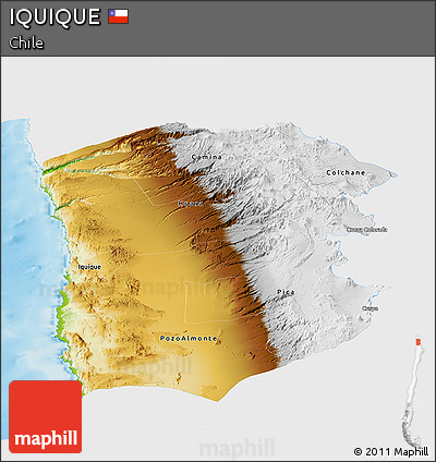 Physical Panoramic Map of IQUIQUE, single color outside