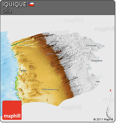 Physical Panoramic Map of IQUIQUE, single color outside