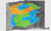 Political Panoramic Map of IQUIQUE, darken, desaturated