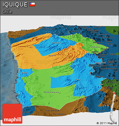 Political Panoramic Map of IQUIQUE, darken