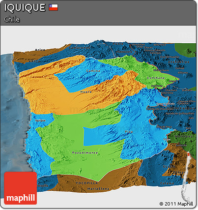 Political Panoramic Map of IQUIQUE, darken