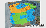 Political Panoramic Map of IQUIQUE, darken, semi-desaturated