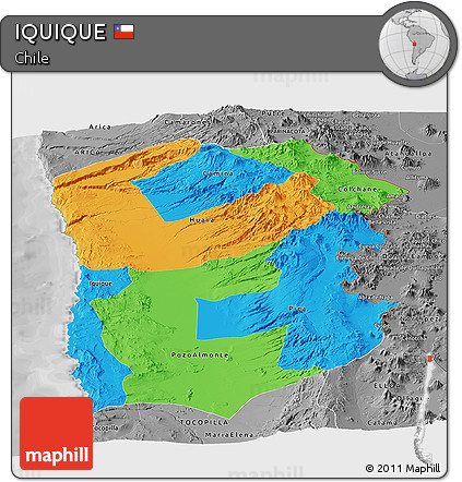 Political Panoramic Map of IQUIQUE, desaturated