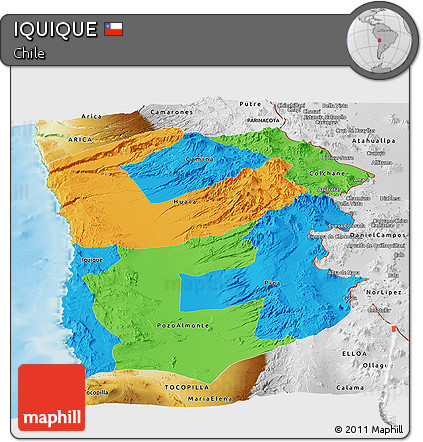 Political Panoramic Map of IQUIQUE, physical outside