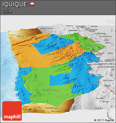 Political Panoramic Map of IQUIQUE, physical outside