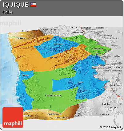 Political Panoramic Map of IQUIQUE, physical outside