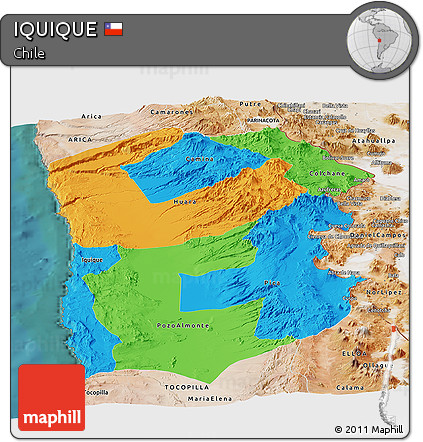 Political Panoramic Map of IQUIQUE, satellite outside