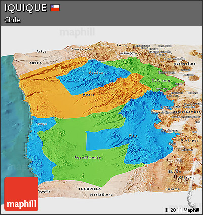Political Panoramic Map of IQUIQUE, satellite outside