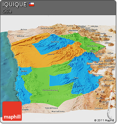Political Panoramic Map of IQUIQUE, satellite outside