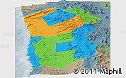 Political Panoramic Map of IQUIQUE, semi-desaturated