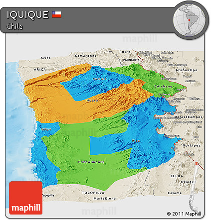 Political Panoramic Map of IQUIQUE, shaded relief outside
