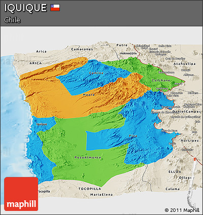 Political Panoramic Map of IQUIQUE, shaded relief outside