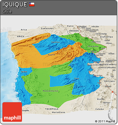 Political Panoramic Map of IQUIQUE, shaded relief outside
