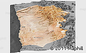 Satellite Panoramic Map of IQUIQUE, darken, desaturated