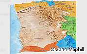 Satellite Panoramic Map of IQUIQUE, political shades outside