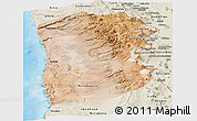 Satellite Panoramic Map of IQUIQUE, shaded relief outside
