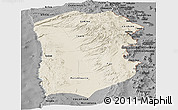 Shaded Relief Panoramic Map of IQUIQUE, darken, desaturated