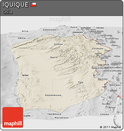 Shaded Relief Panoramic Map of IQUIQUE, desaturated