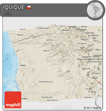 Shaded Relief Panoramic Map of IQUIQUE