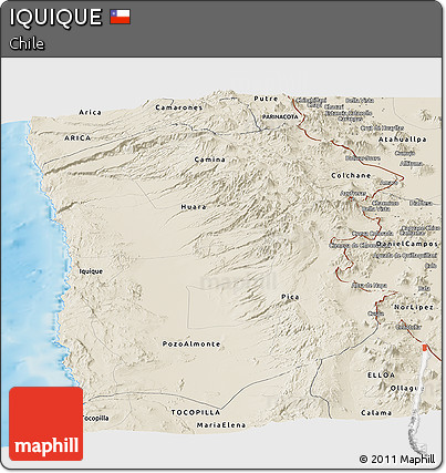 Shaded Relief Panoramic Map of IQUIQUE