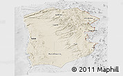 Shaded Relief Panoramic Map of IQUIQUE, lighten, desaturated