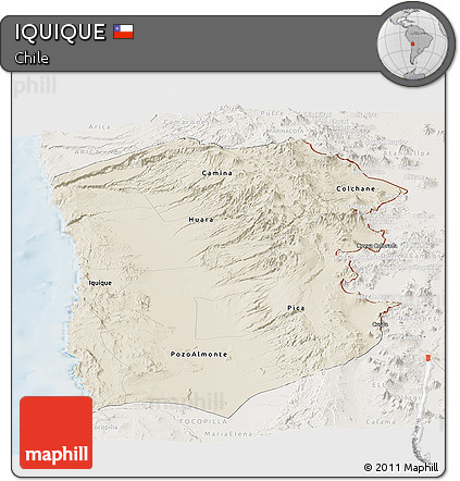Shaded Relief Panoramic Map of IQUIQUE, lighten