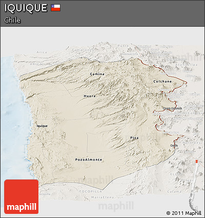 Shaded Relief Panoramic Map of IQUIQUE, lighten