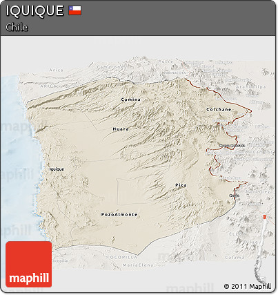 Shaded Relief Panoramic Map of IQUIQUE, lighten