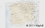 Shaded Relief Panoramic Map of IQUIQUE, lighten, semi-desaturated