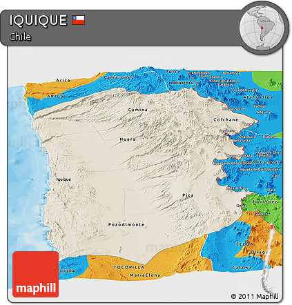 Shaded Relief Panoramic Map of IQUIQUE, political outside