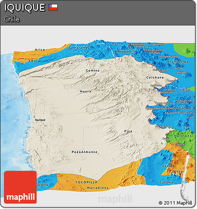 Shaded Relief Panoramic Map of IQUIQUE, political outside