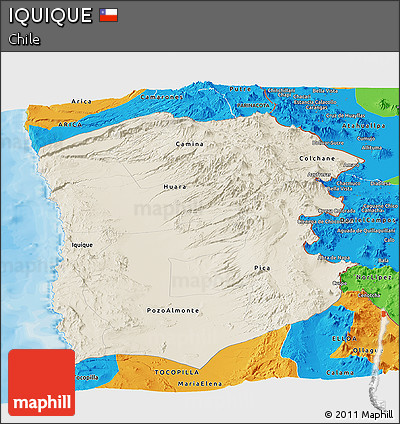 Shaded Relief Panoramic Map of IQUIQUE, political outside